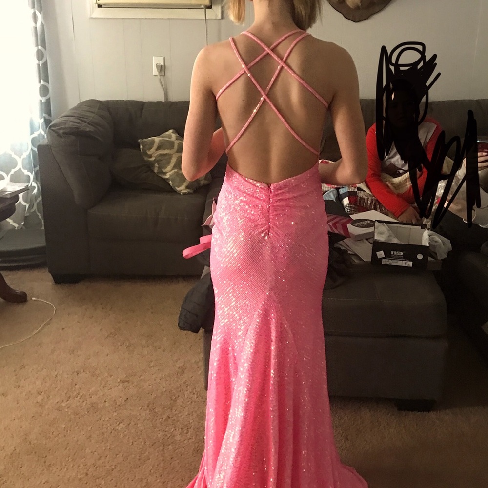 Light pink sequin prom dress